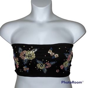 Topshop 8 Bandeau Black Floral Sequins